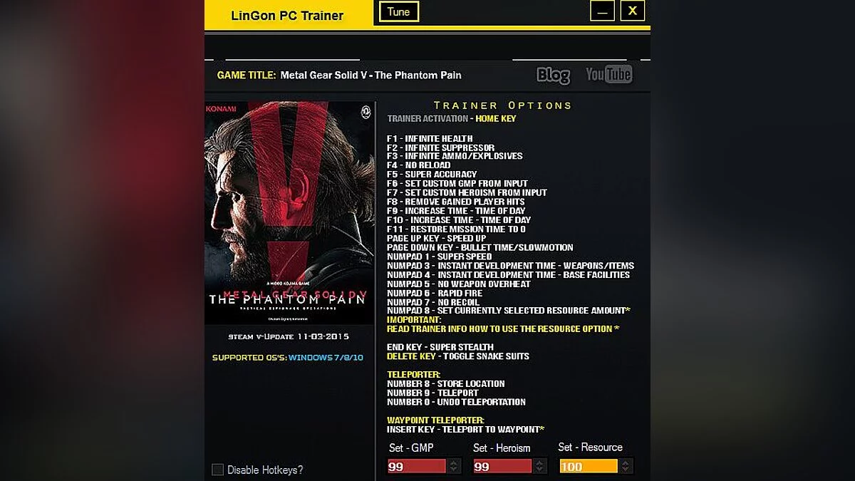 Metal Gear Solid 5: The Phantom Pain — Трейнер / Trainer (+26) [Update 03.11.2015] [LinGon]