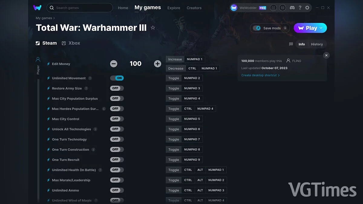Total War: Warhammer 3 — Трейнер (+37) от 07.10.2023 [WeMod]
