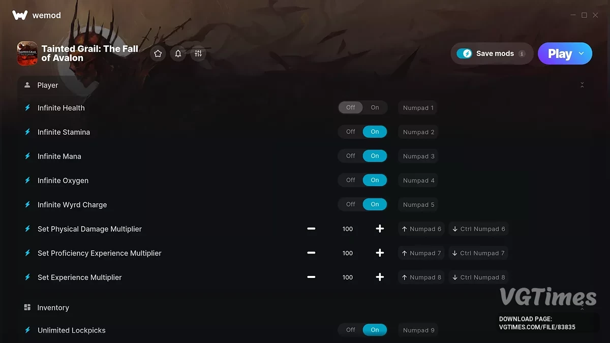 Tainted Grail: The Fall of Avalon — Трейнер (+27)